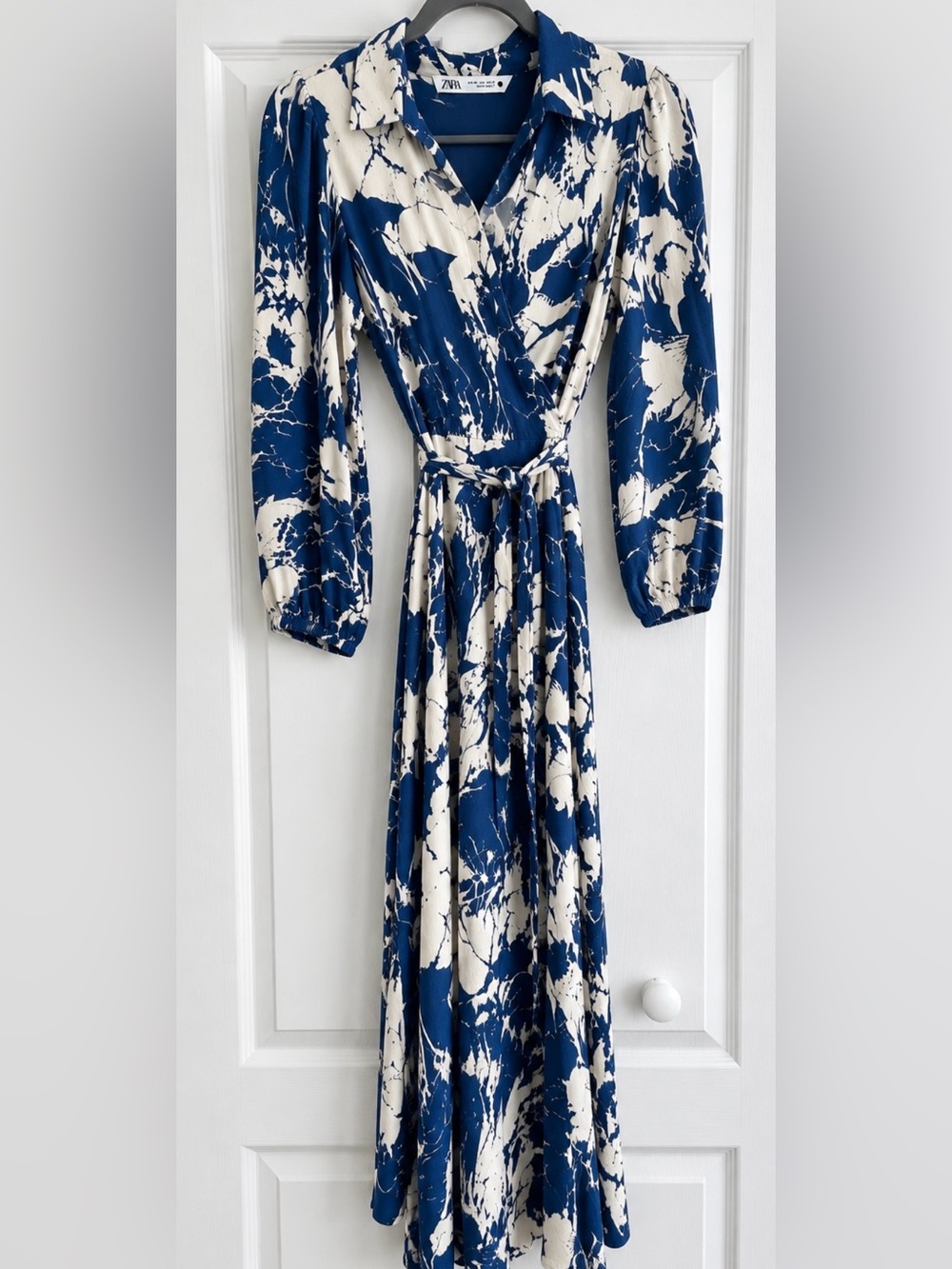 Zara Navy and Cream Floral Maxi Wrap Dress